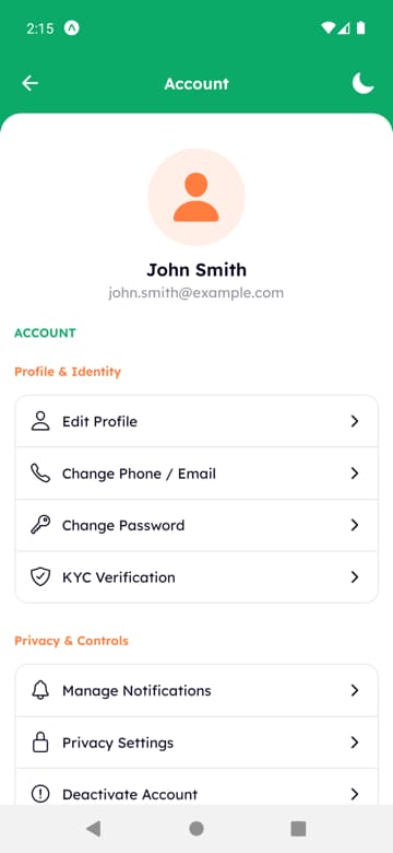 Account & Settings - Screen 1