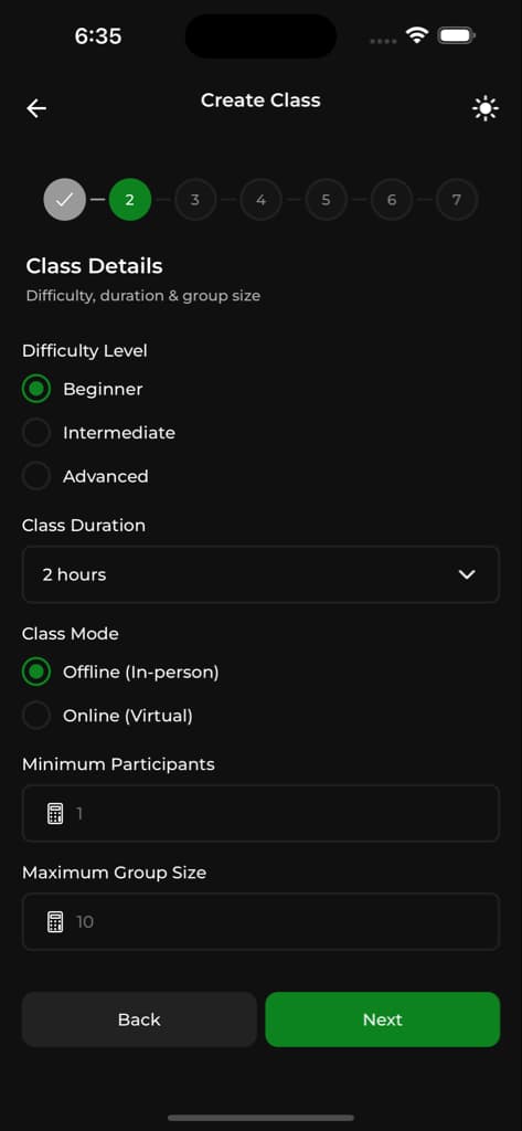 Dashboard & Manage Classes - Screen 4