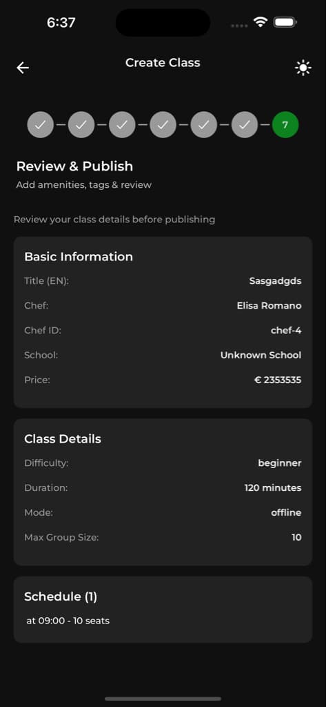 Dashboard & Manage Classes - Screen 12
