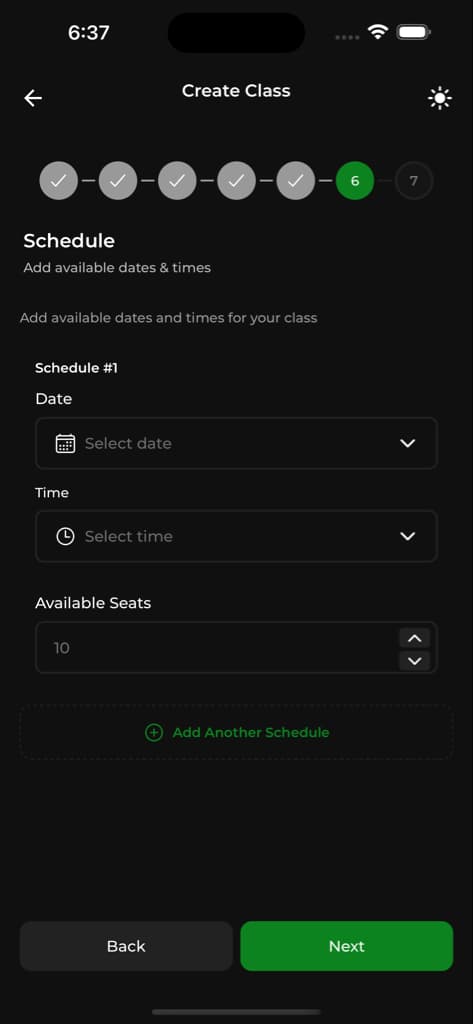 Dashboard & Manage Classes - Screen 9