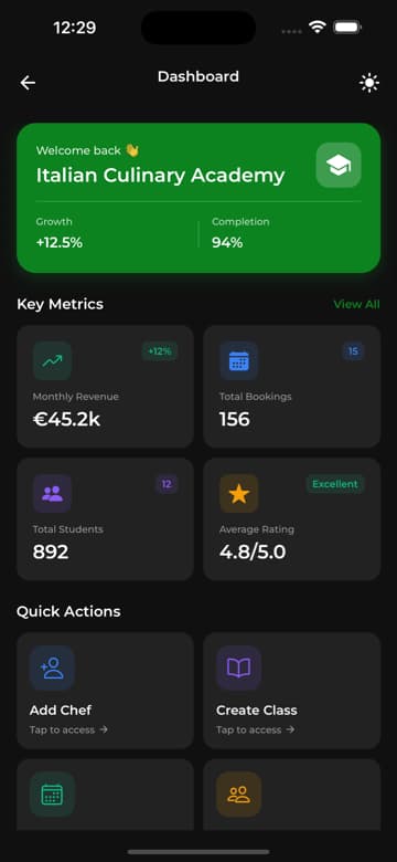 Dashboard & Manage Classes - Screen 1