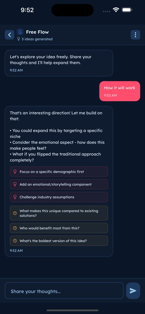 Idea Generation Hub - Screen 1