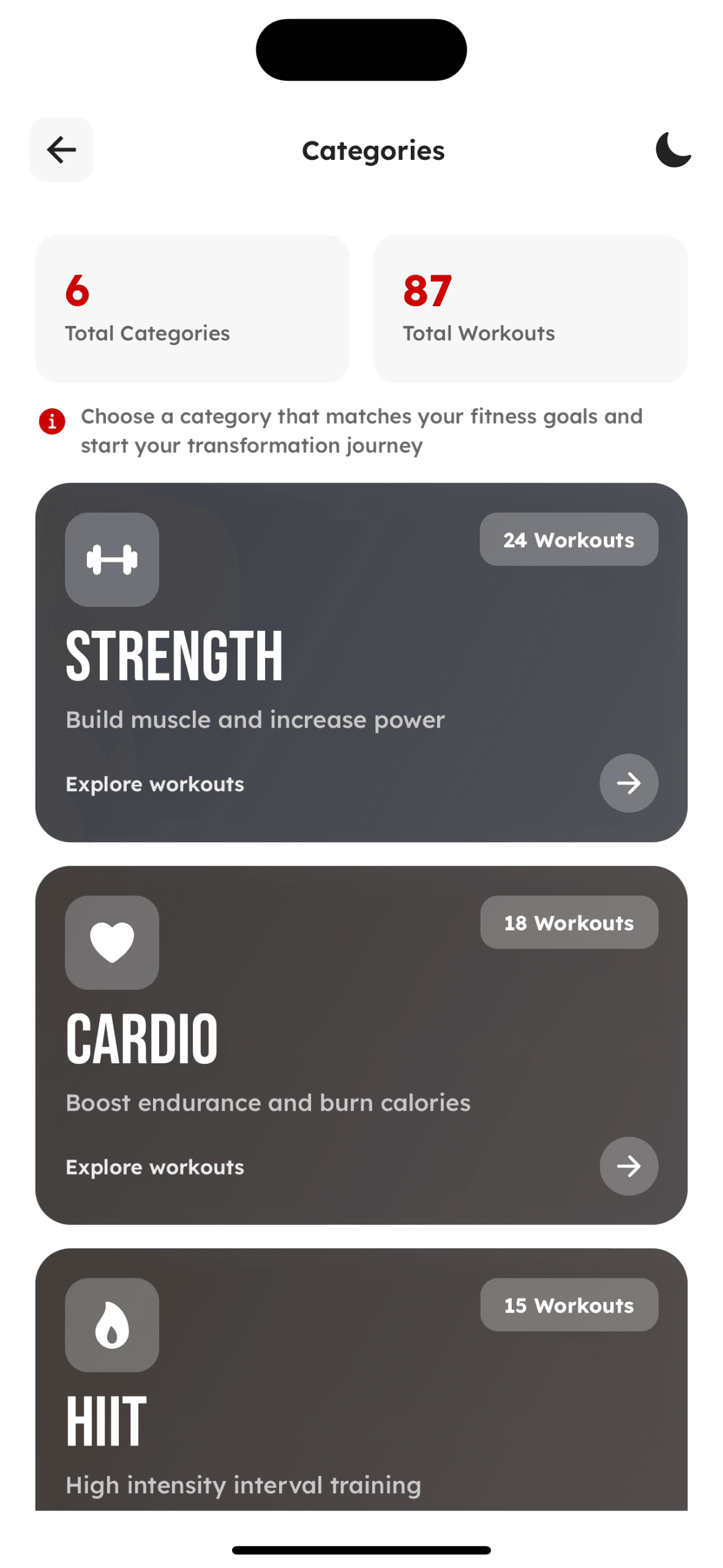 Workout & Training - Screen 1