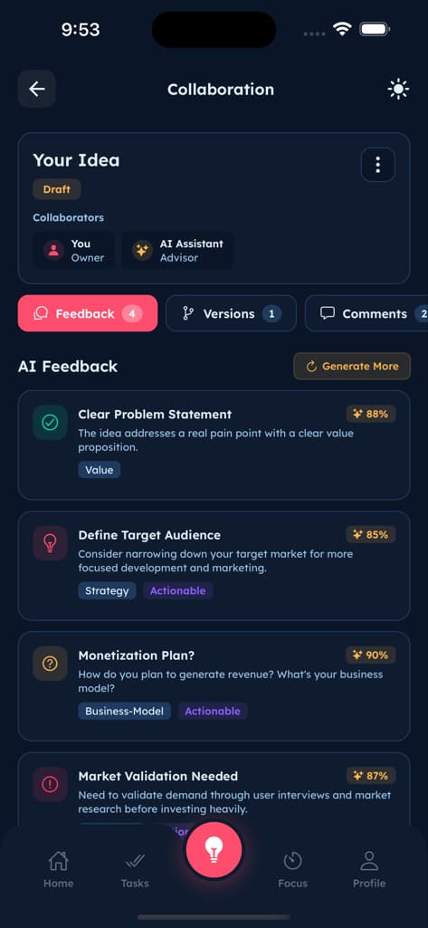 Idea Generation Hub - Screen 3